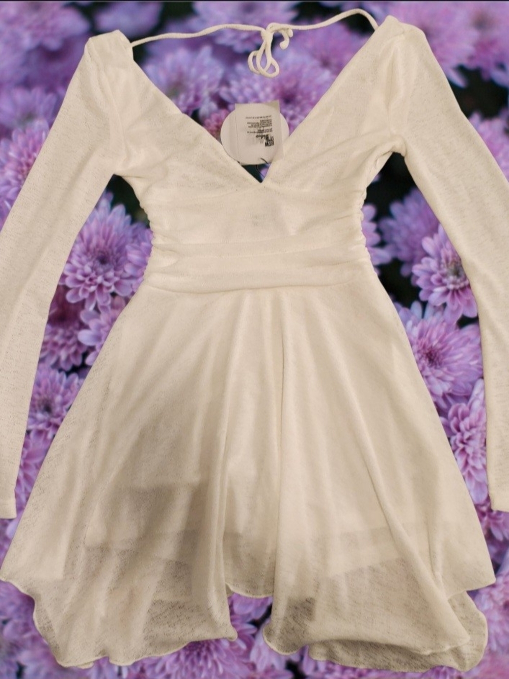 White Long-Sleeve V-Neck Skater Dress